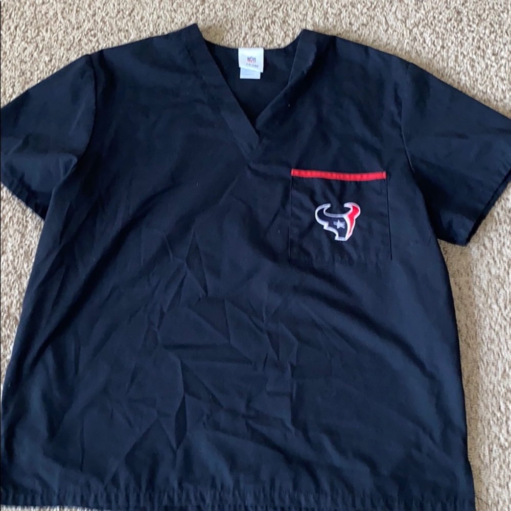 Men's Black V-Neck Scrub Top with Red Accent